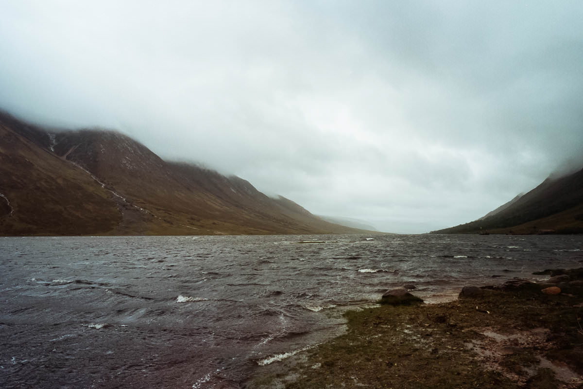 Driving Glen Etive scotland photographing on contax g2 film camera and kodak portra 160