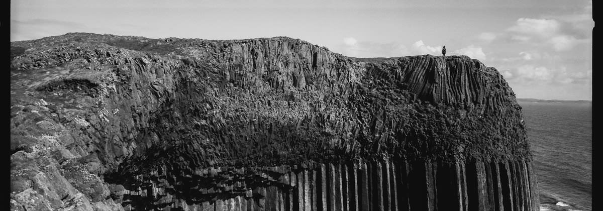 Isle of Staffa Tours scotland photographing on hasselblad xpan panoramic film camera and kodak trix 400