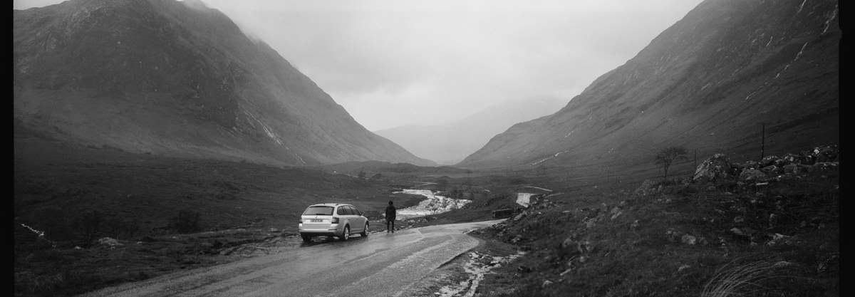 Glen Etive Skyfall Location scotland photographing on hasselblad xpan panoramic film camera and kodak trix 400