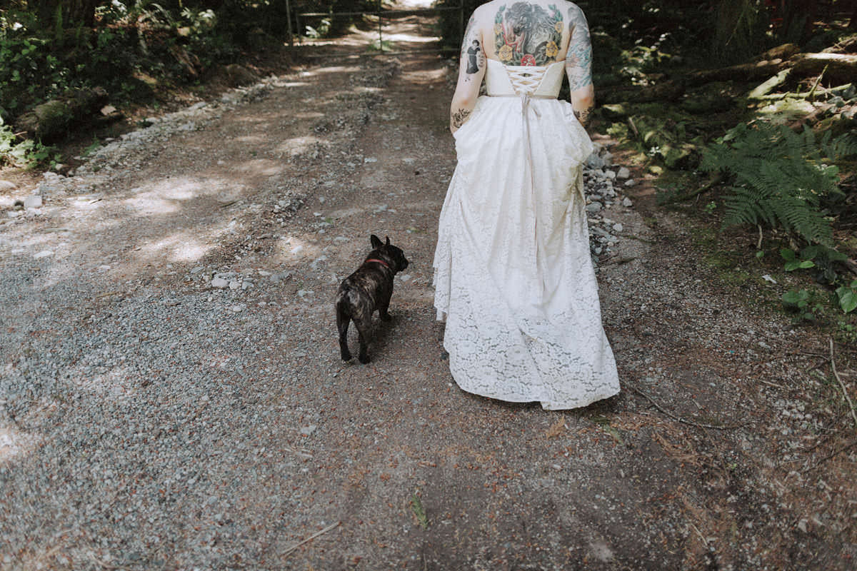 tattooed bride with french bulldog