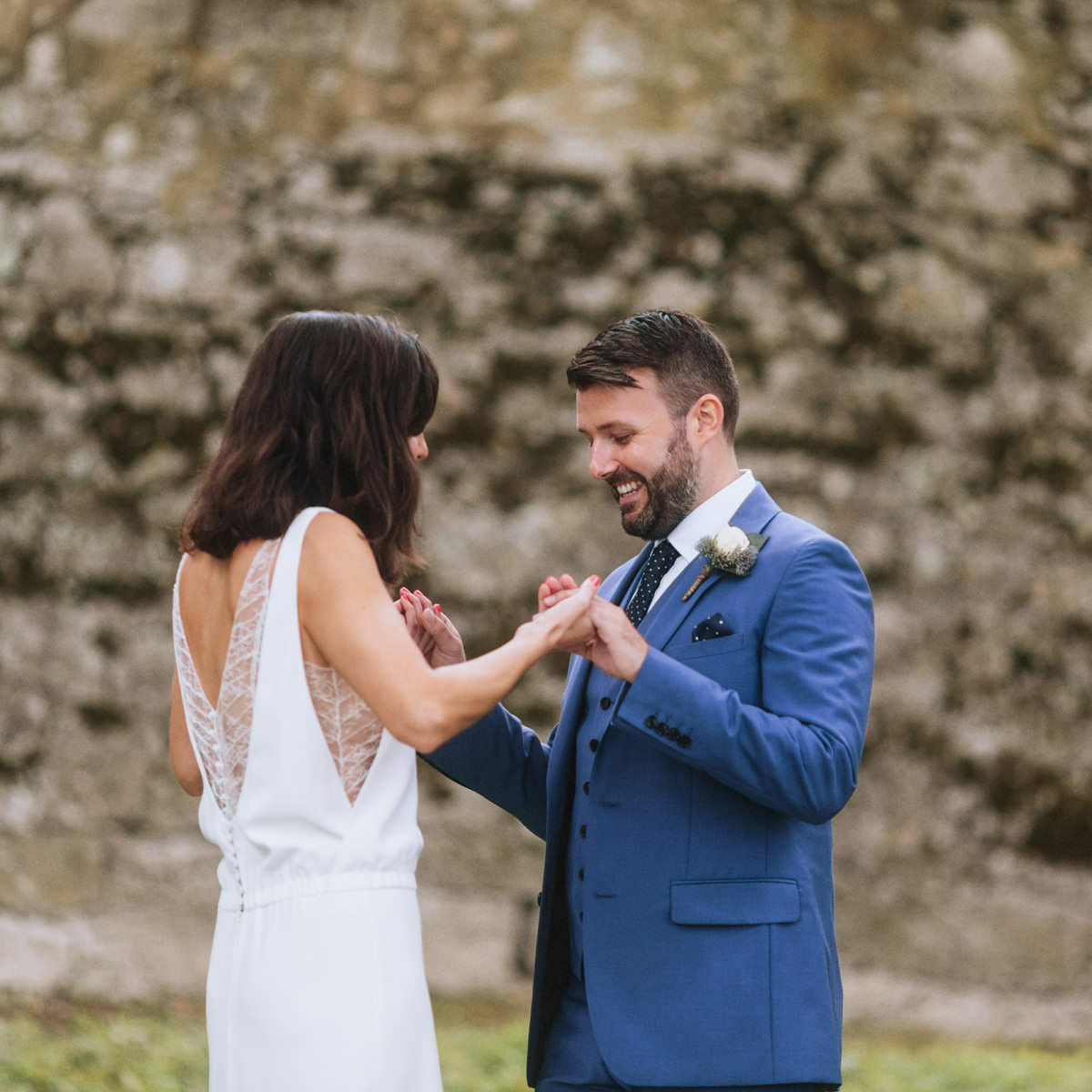 wedding couple during their first look in france