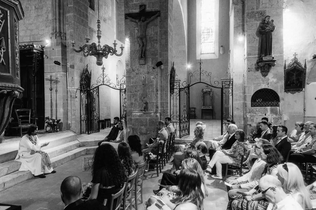 wedding ceremony inside an old church in the south of france