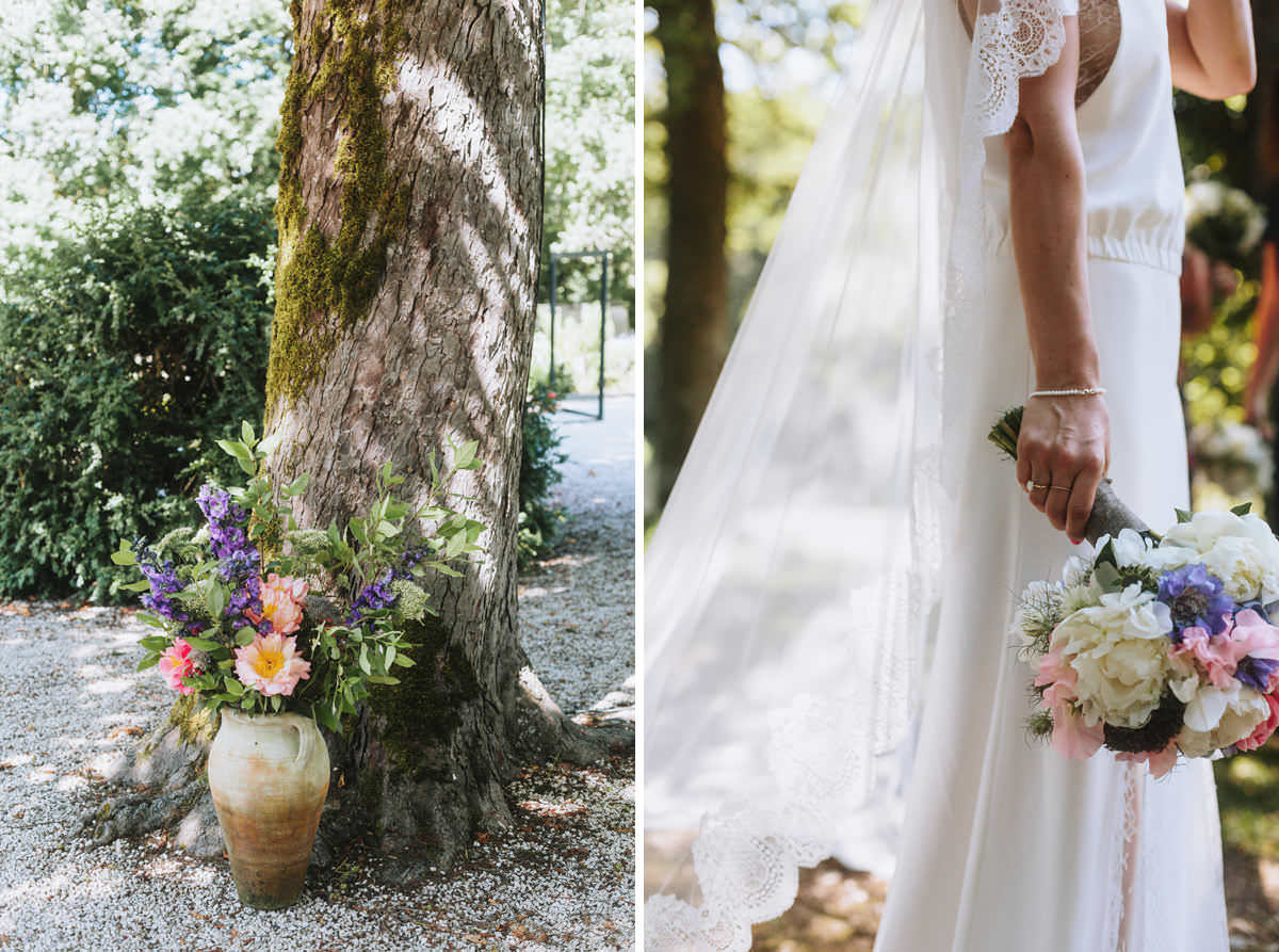 diptych of venue florals and bridal bouquet