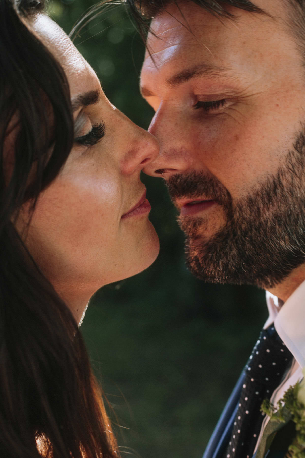 closeup of bride and groom