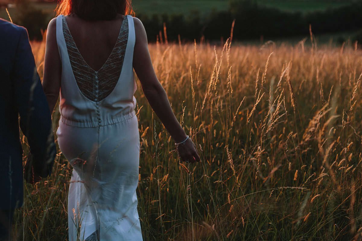 wedding couple in the french countryside during sunset