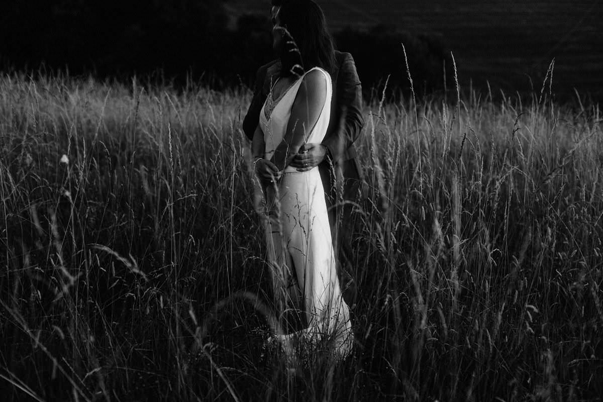 wedding couple in the french countryside during sunset