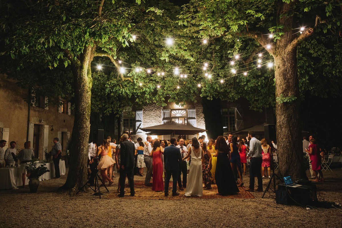 outdoor wedding reception at a french chateau