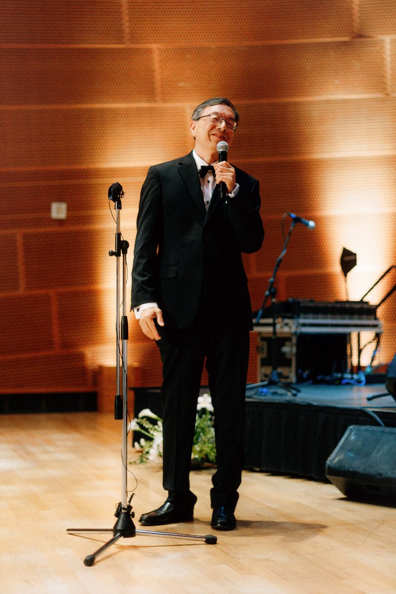 father of the bride giving a speech during the wedding reception at Walt Disney Concert Hall