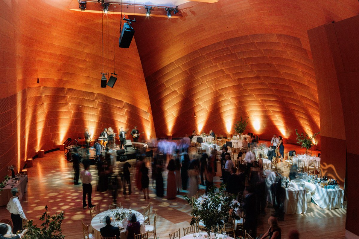 wedding guests begin entering the dinner reception at Walt Disney Concert Hall LA