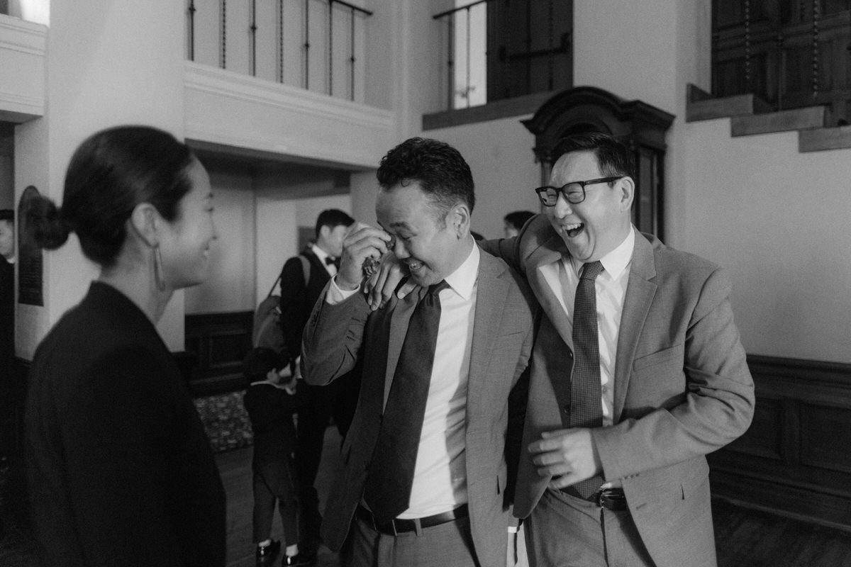 documentary style capture of guests after a wedding ceremony at Ebell of LA