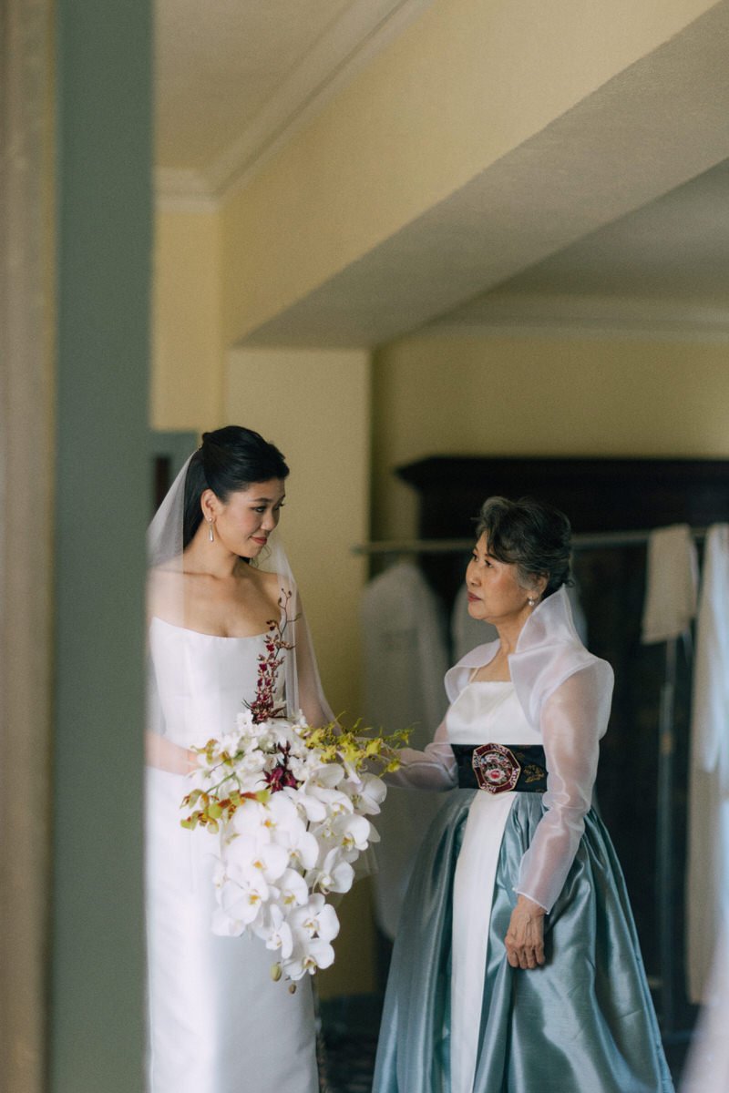 Korean bride and mother during the morning preparation inside the Ebell of LA