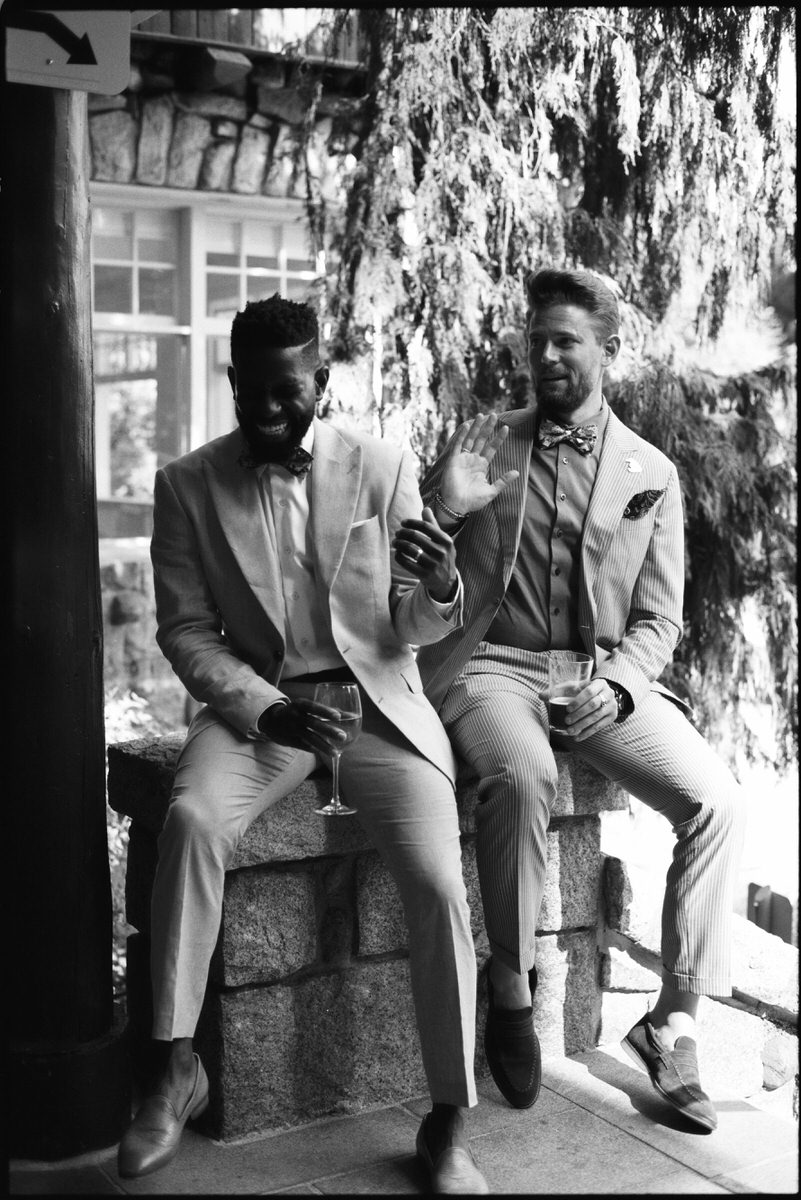 35mm film photo of fashionable wedding guests at a wedding in Vancouver
