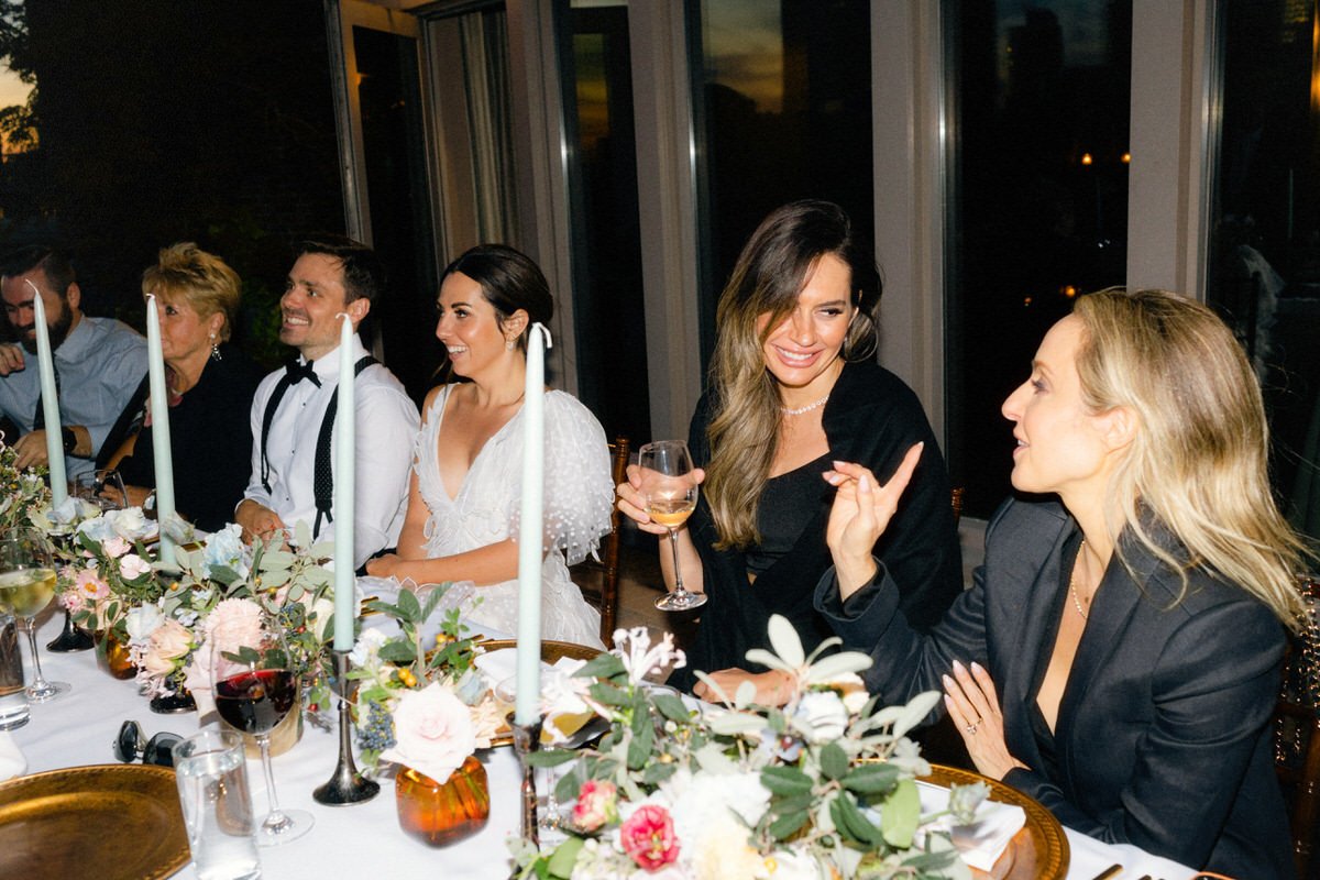 wedding guests enjoying dinner at a reception in New York