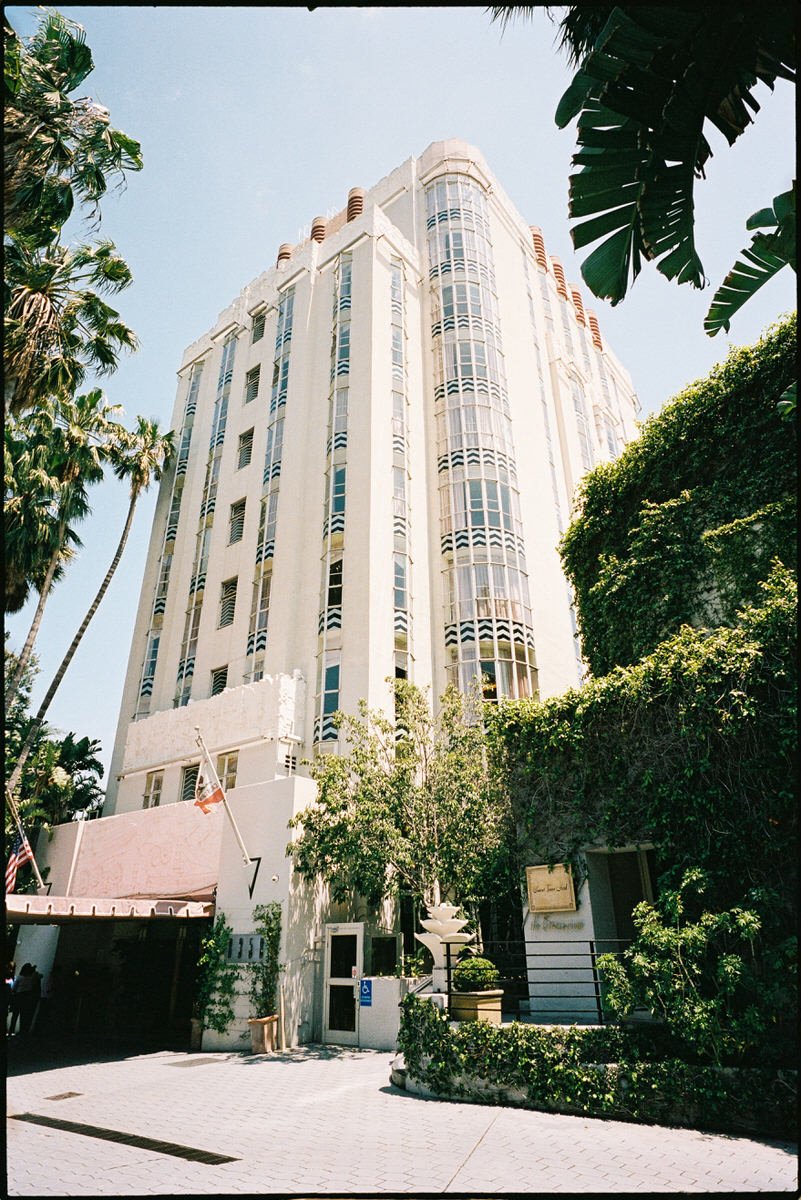 35mm film photo of the Sunset Tower Hotel at high noon