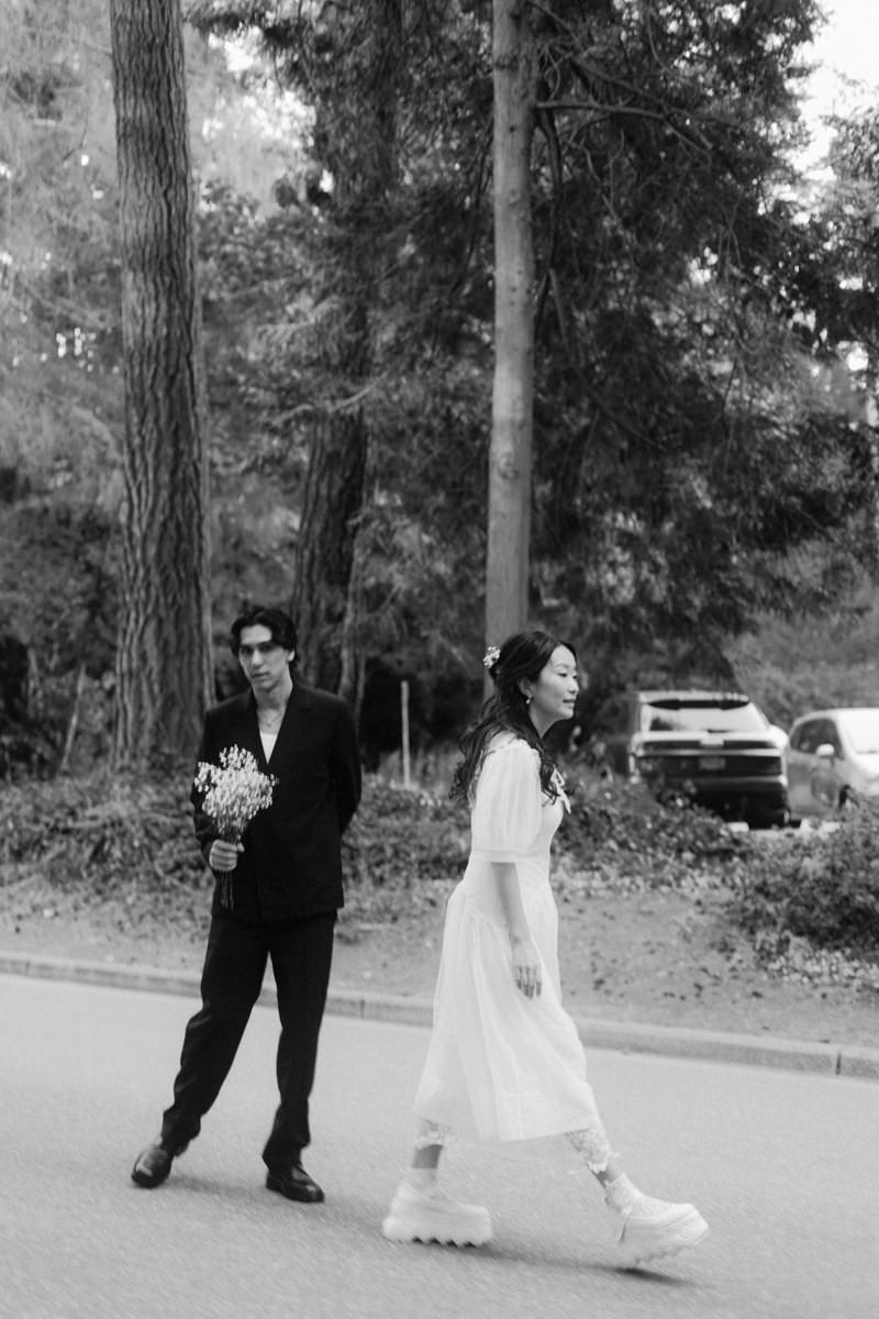 editorial style photo of fashionable couple during engagement session