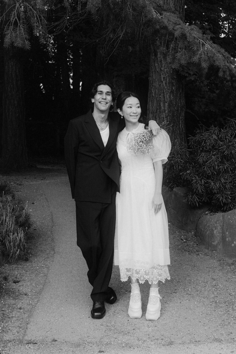 fashionable couple posing casually during engagement session