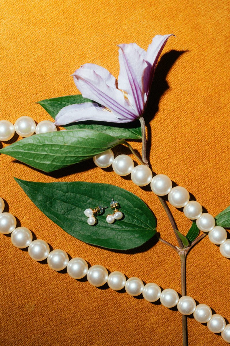pearl earrings and necklace