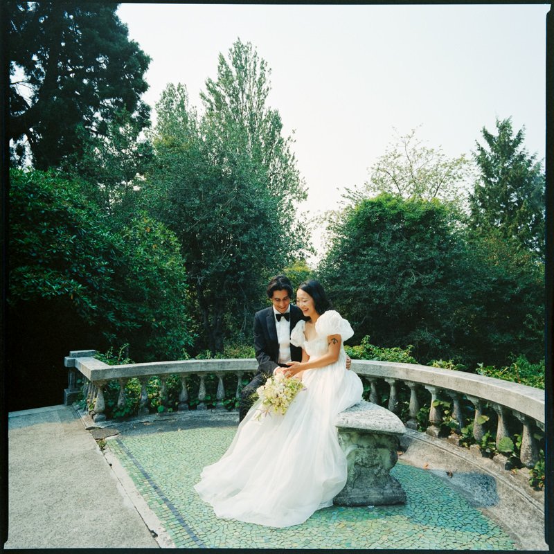 wedding couple photographed on medium format film