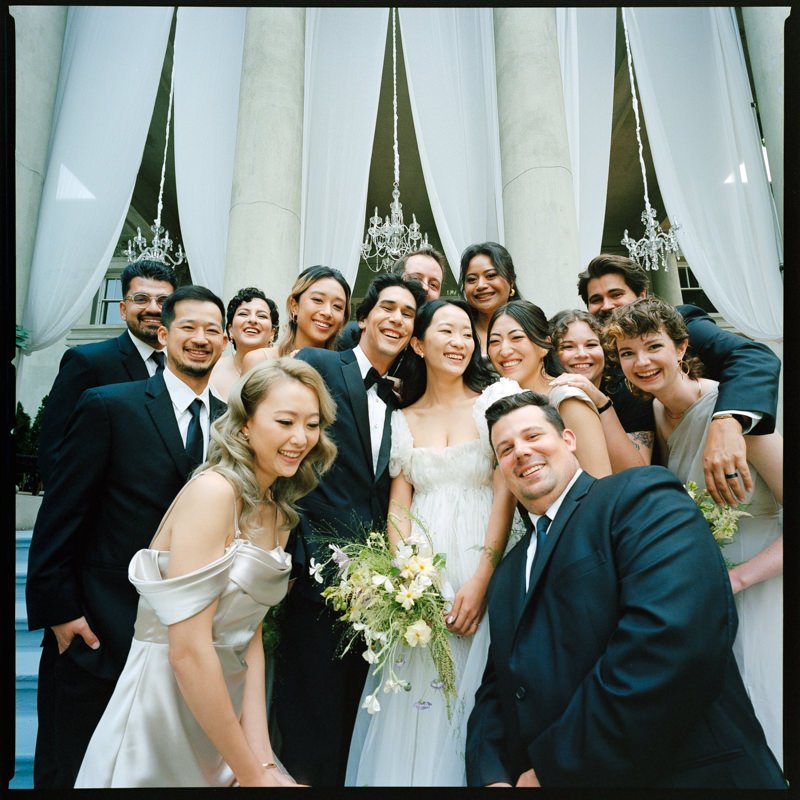 wedding party captured on medium format film