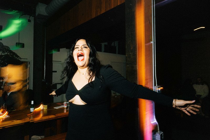 wedding guest having a great time on the dance floor