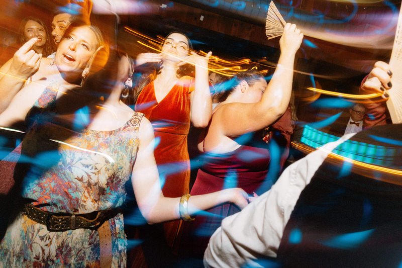 creative photo of guests dancing at a wedding in Seattle