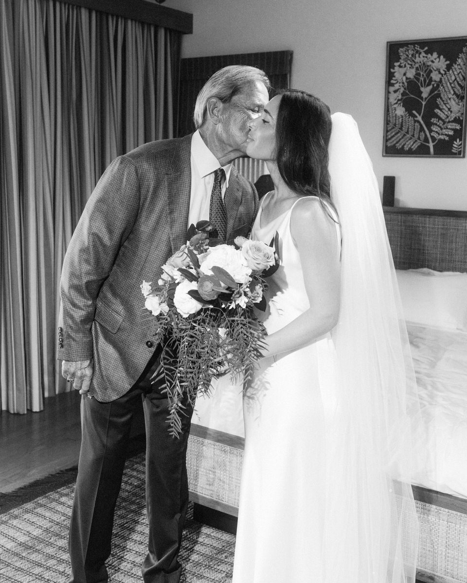 tender moment with the bride and her father before the wedding ceremony in Maui