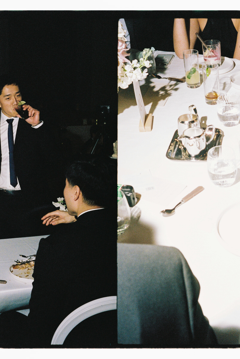 guests enjoying a wedding reception at the AGO captured on 35mm film
