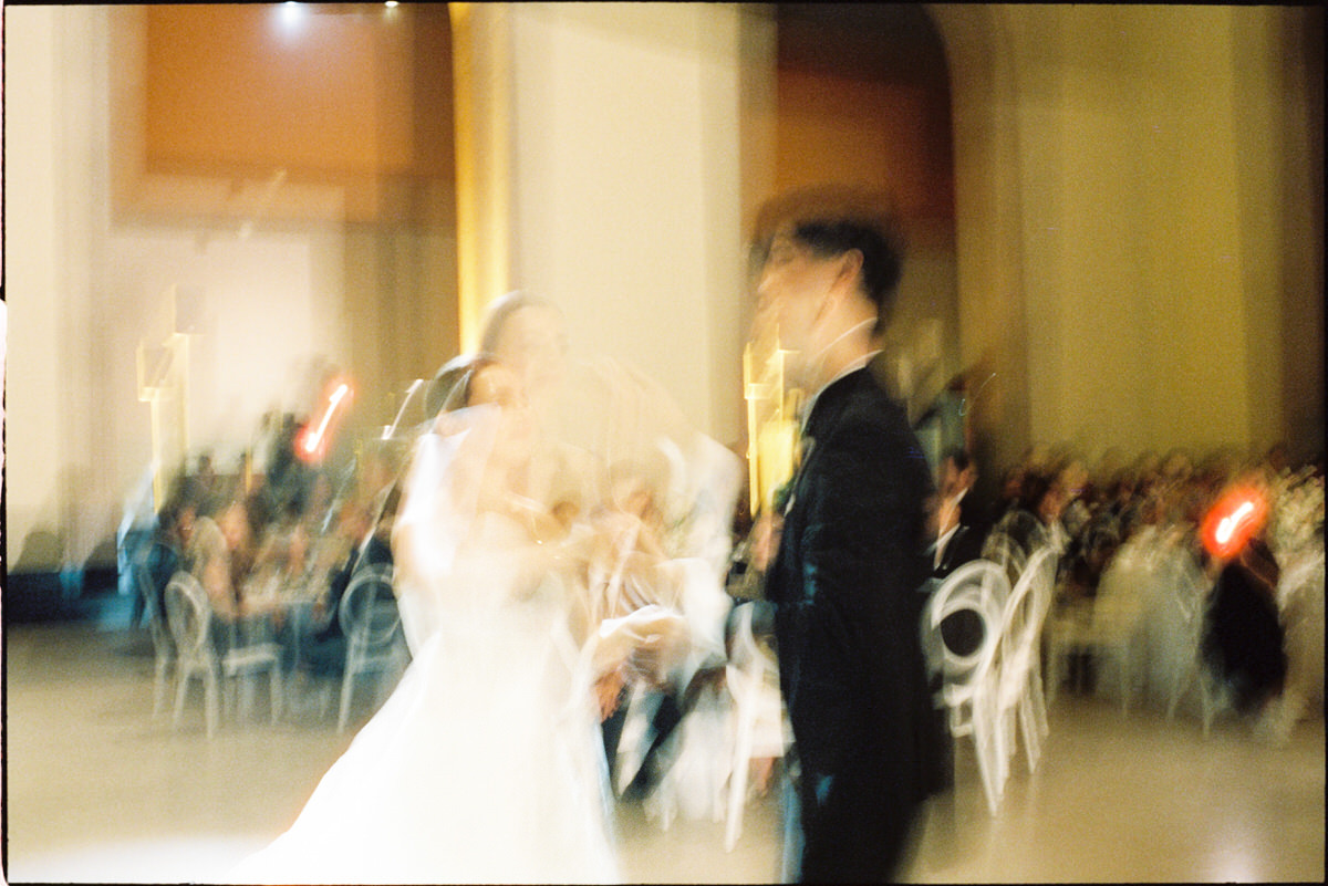 abstract film photo of a couple during a wedding reception in Toronto