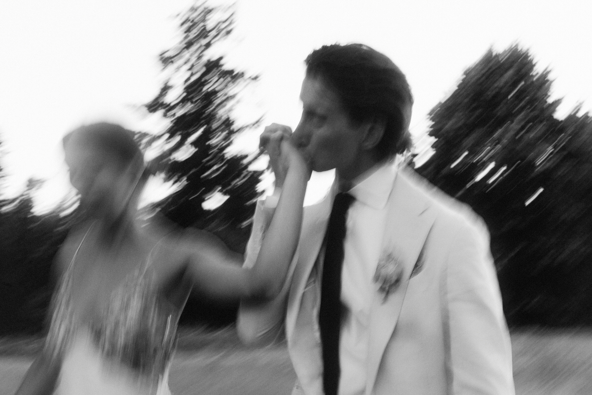 cinematic motion blur photo of a wedding couple during golden hour at UBC Botanical Garden