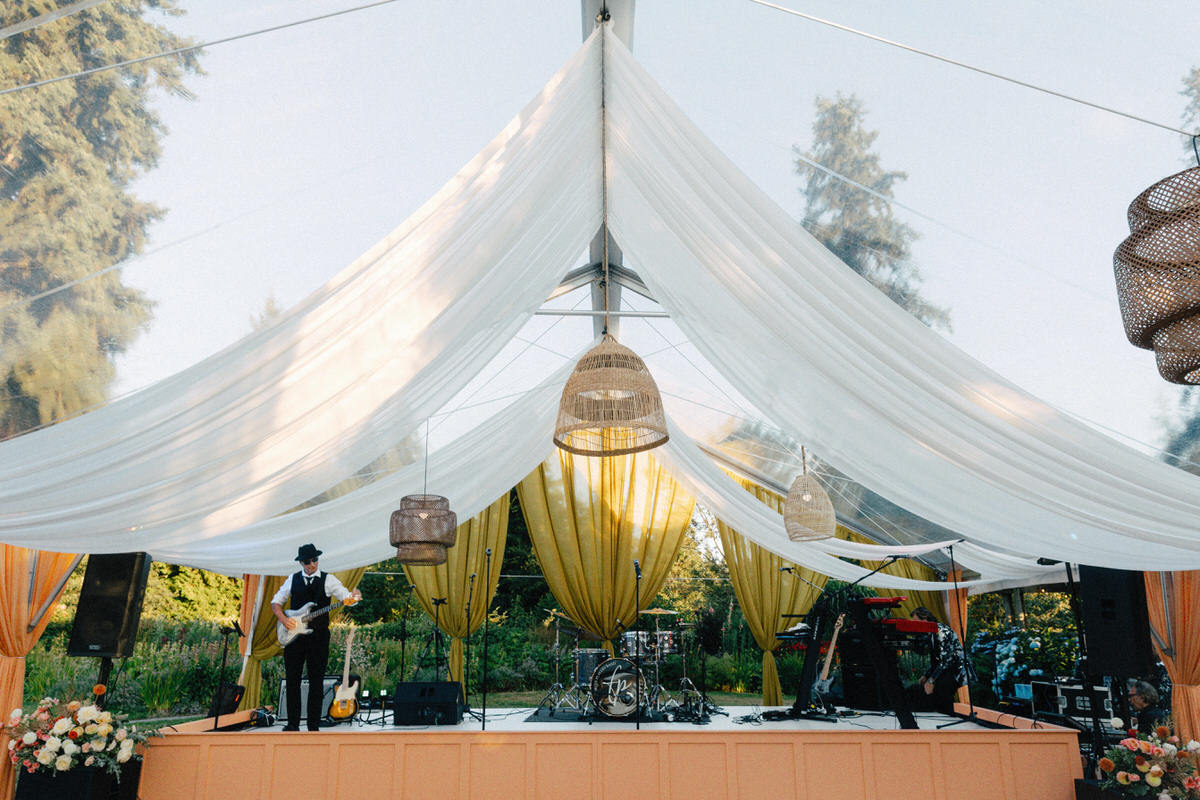 luxurious details at a tented wedding reception at UBC Botanical Garden