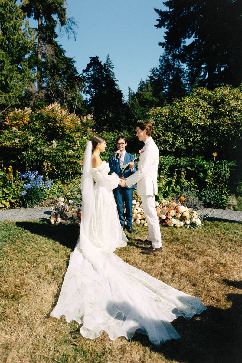 a summertime wedding ceremony at UBC Botanical Garden