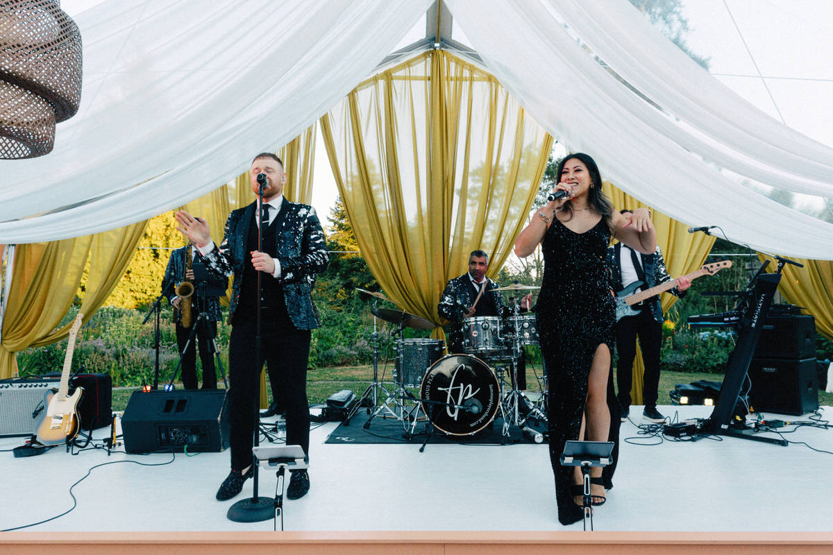 Famous Players Band performing at a UBC Botanical Garden wedding